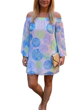 New Lilly Pulitzer Abi Silk Off-Shoulder A-Line Dress MCrinkle Chiffon. Size M.
